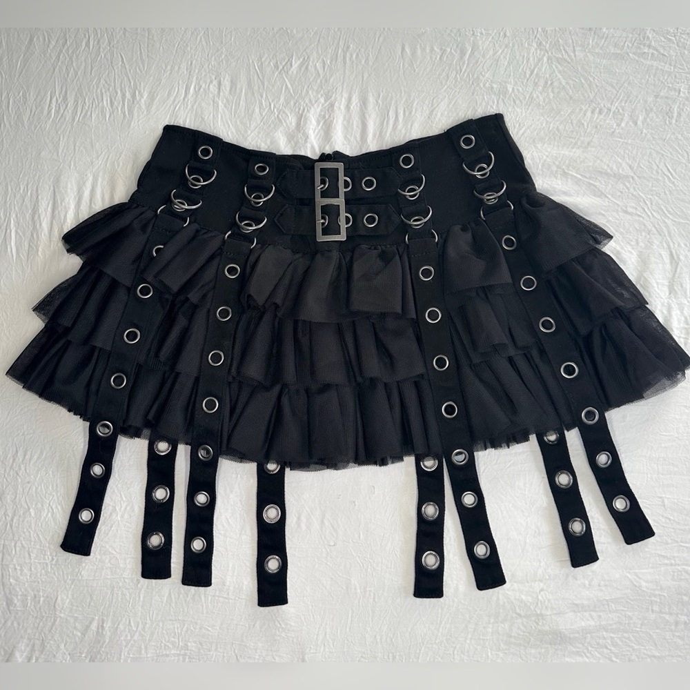 Dolls Kill Widow Sweet Release Black Ruffled Mini Skirt